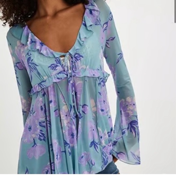 NWT Free People Blue Floral Blouse - Picture 2 of 7
